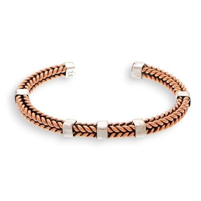Alternate image for Textured Coper and Taxco Silver Braided Cuff Bracelet Contrasting Textures