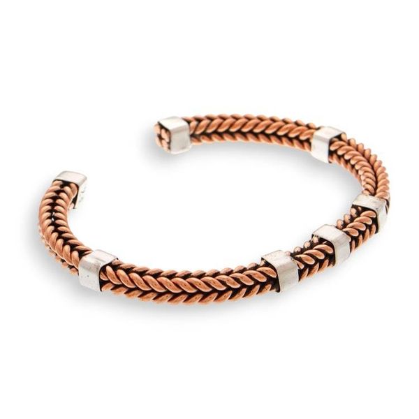 Alternate image for Textured Coper and Taxco Silver Braided Cuff Bracelet Contrasting Textures