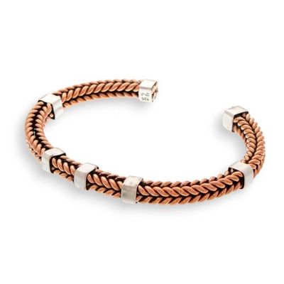 Alternate image for Textured Coper and Taxco Silver Braided Cuff Bracelet Contrasting Textures