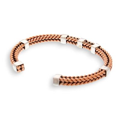 Alternate image for Textured Coper and Taxco Silver Braided Cuff Bracelet Contrasting Textures