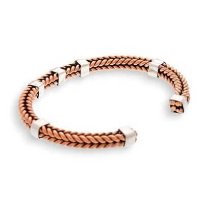 Alternate image for Textured Coper and Taxco Silver Braided Cuff Bracelet Contrasting Textures