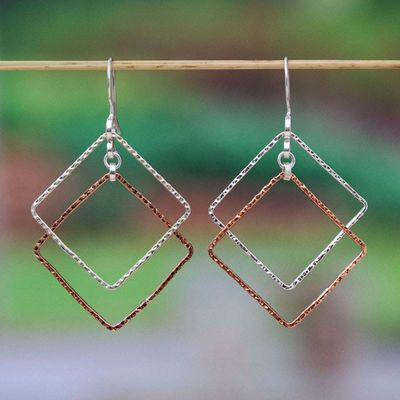 Alternate image for Taxco Silver and Copper Earrings with Double Triangle Design Triangle Duo