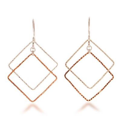 Alternate image for Taxco Silver and Copper Earrings with Double Triangle Design Triangle Duo