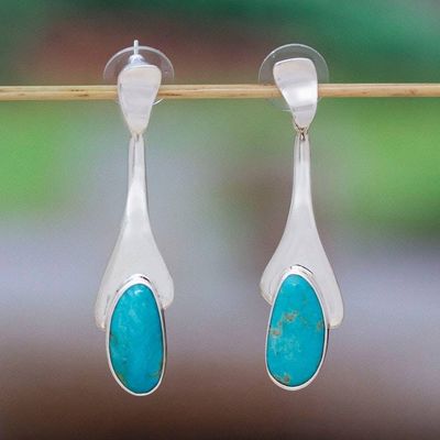 Alternate image for Taxco Silver Dangle Earrings with Natural Turquoise Stones Spirit of the Ocean