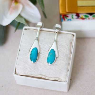 Alternate image for Taxco Silver Dangle Earrings with Natural Turquoise Stones Spirit of the Ocean