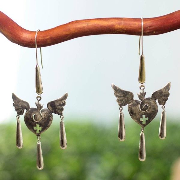 Alternate image for Fair Trade Jewelry Handmade Sterling Silver Earrings Medieval Hearts