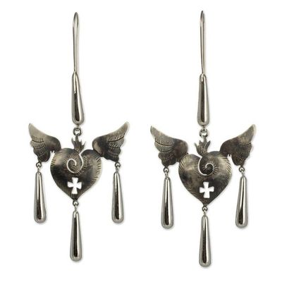 Alternate image for Fair Trade Jewelry Handmade Sterling Silver Earrings Medieval Hearts