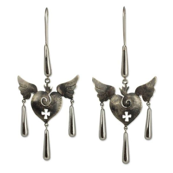 Alternate image for Fair Trade Jewelry Handmade Sterling Silver Earrings Medieval Hearts