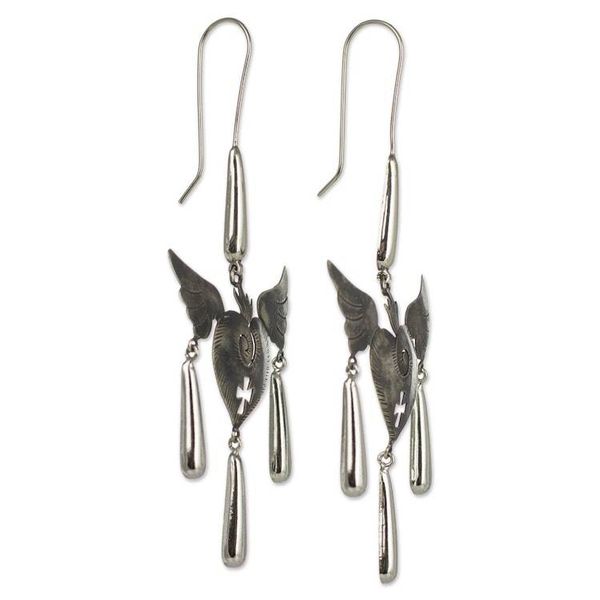 Alternate image for Fair Trade Jewelry Handmade Sterling Silver Earrings Medieval Hearts