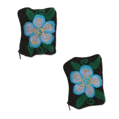 Alternate image for Floral Embroidered Cotton Coin Purses from Mexico Pair Summer Morning
