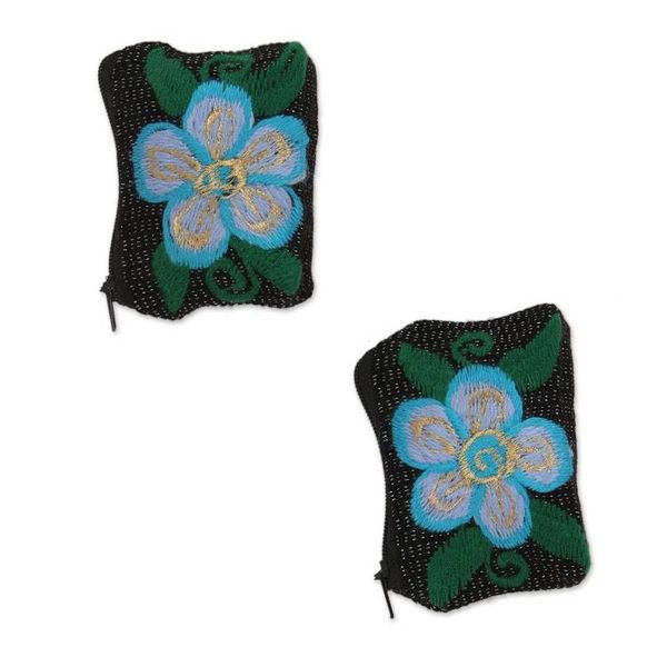 Alternate image for Floral Embroidered Cotton Coin Purses from Mexico Pair Summer Morning