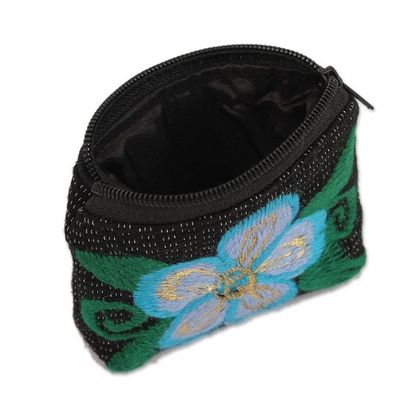 Alternate image for Floral Embroidered Cotton Coin Purses from Mexico Pair Summer Morning