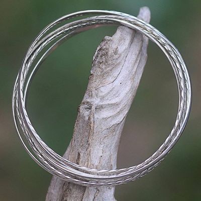 Primary image for Artisan Crafted Sterling Silver Bangle Bracelets Set of 6 Entrancing Braid
