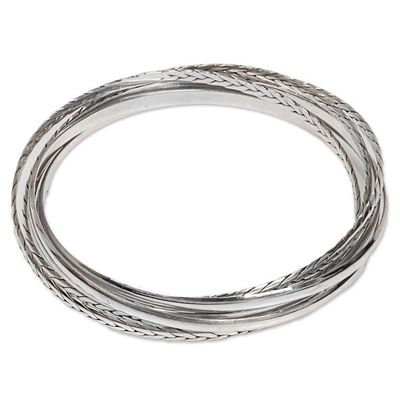 Alternate image for Artisan Crafted Sterling Silver Bangle Bracelets Set of 6 Entrancing Braid