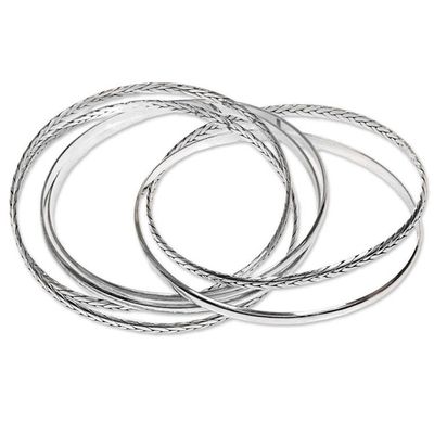 Alternate image for Artisan Crafted Sterling Silver Bangle Bracelets Set of 6 Entrancing Braid