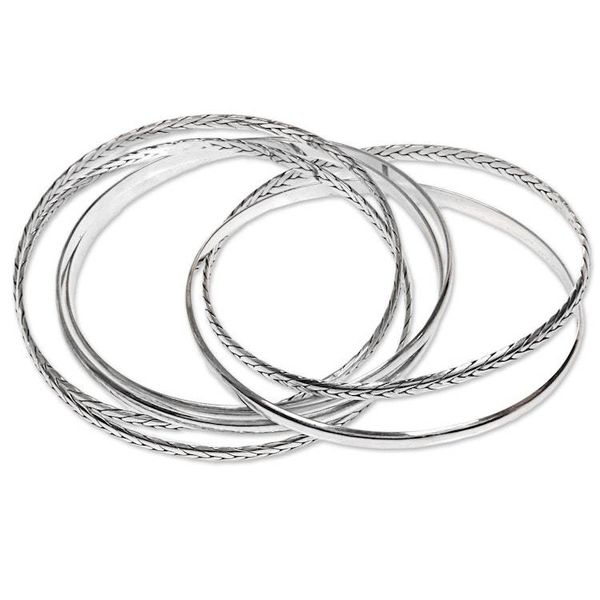 Alternate image for Artisan Crafted Sterling Silver Bangle Bracelets Set of 6 Entrancing Braid