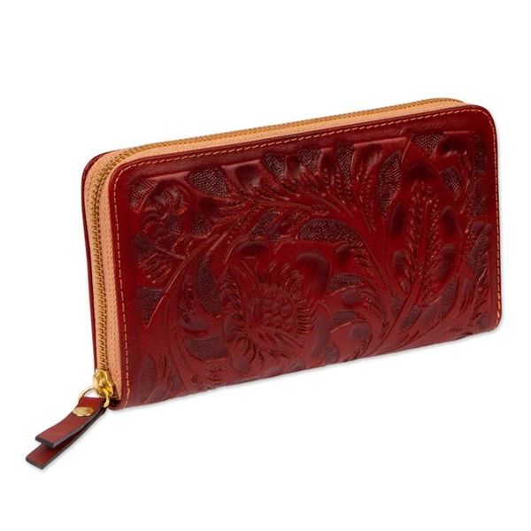Alternate image for Russet Colored Leather Zippered Wallet from Mexico Russet Keeper