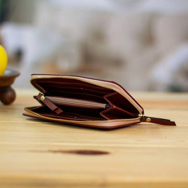Alternate image for Russet Colored Leather Zippered Wallet from Mexico Russet Keeper