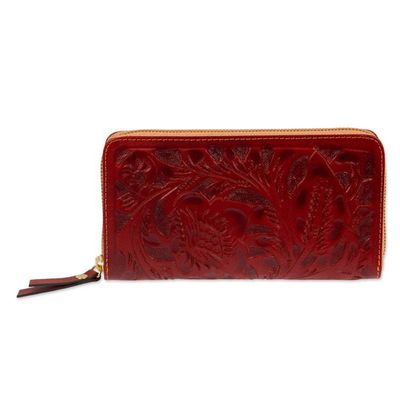 Alternate image for Russet Colored Leather Zippered Wallet from Mexico Russet Keeper