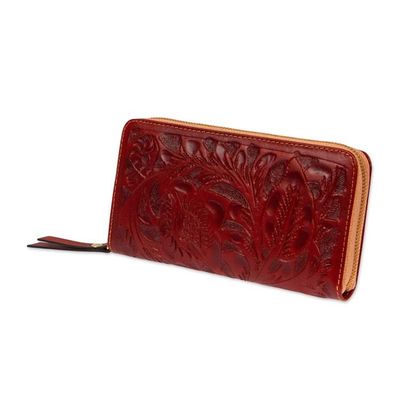 Alternate image for Russet Colored Leather Zippered Wallet from Mexico Russet Keeper