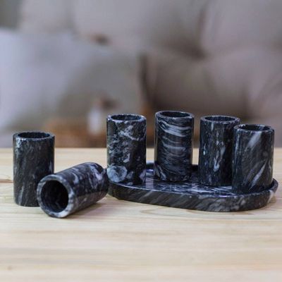 Alternate image for Set of 6 Modern Black Natural Onyx Tequila Glasses Night Modernity