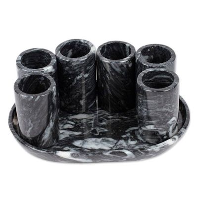 Alternate image for Set of 6 Modern Black Natural Onyx Tequila Glasses Night Modernity