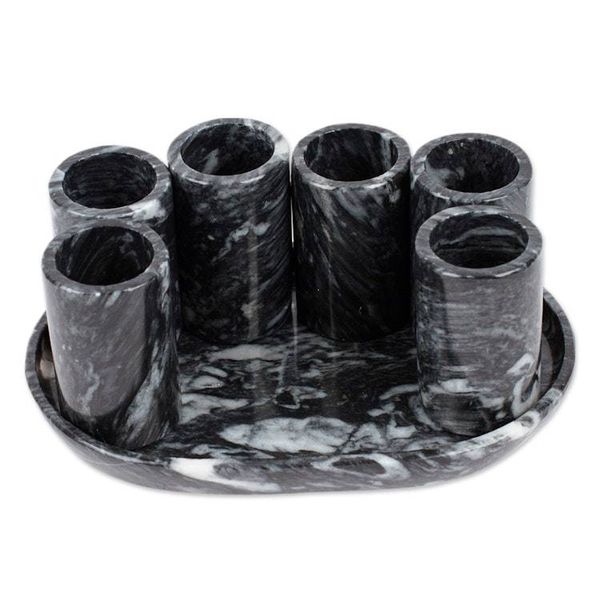 Alternate image for Set of 6 Modern Black Natural Onyx Tequila Glasses Night Modernity