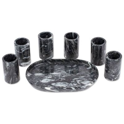 Alternate image for Set of 6 Modern Black Natural Onyx Tequila Glasses Night Modernity