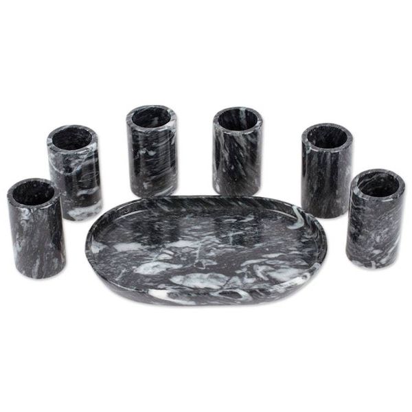 Alternate image for Set of 6 Modern Black Natural Onyx Tequila Glasses Night Modernity