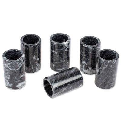 Alternate image for Set of 6 Modern Black Natural Onyx Tequila Glasses Night Modernity