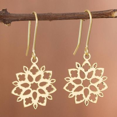 Alternate image for Floral Gold Plated Sterling Silver Dangle Earrings from Peru Snowflake Flowers