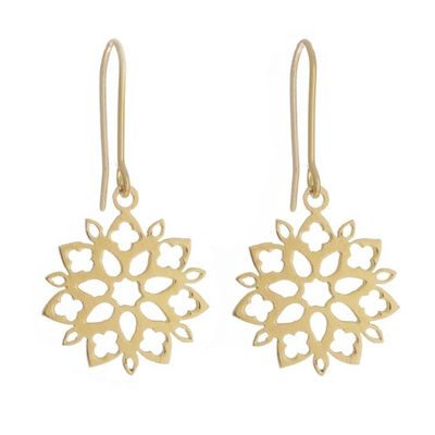 Alternate image for Floral Gold Plated Sterling Silver Dangle Earrings from Peru Snowflake Flowers