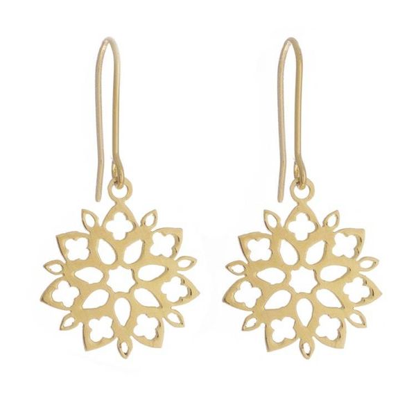 Alternate image for Floral Gold Plated Sterling Silver Dangle Earrings from Peru Snowflake Flowers