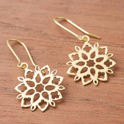 Alternate image for Floral Gold Plated Sterling Silver Dangle Earrings from Peru Snowflake Flowers