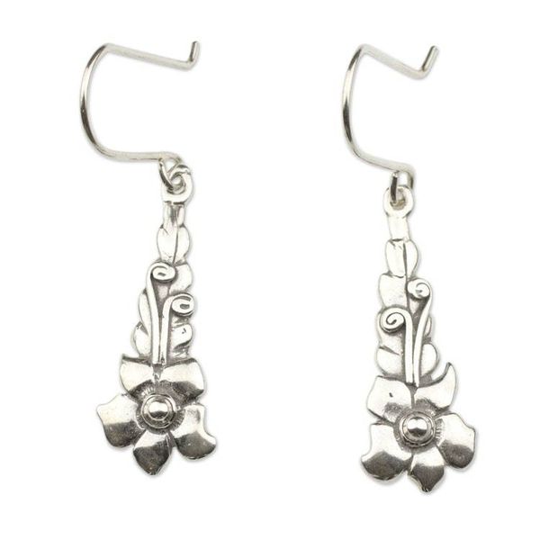 Alternate image for Rustic Silver Floral Earrings Traditional Blossom