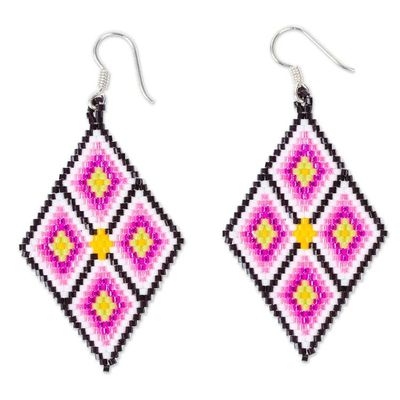 Alternate image for Handcrafted Geometric Glass Beaded Pink Dangle Earrings Pink Deity