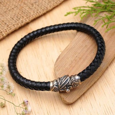 Primary image for Mens Leather Braided Bracelet with a Sterling Silver Clasp Superb Union