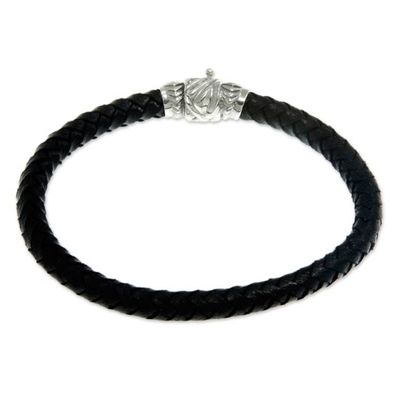 Alternate image for Mens Leather Braided Bracelet with a Sterling Silver Clasp Superb Union