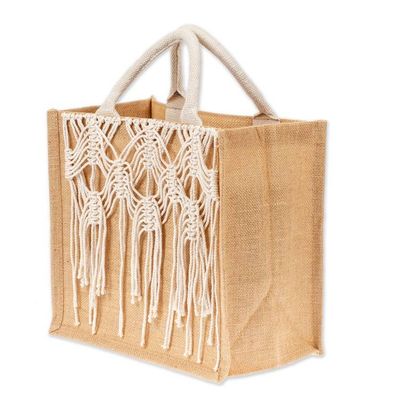 Alternate image for Jute Cotton Tote Shopping Bag with Web-Style Macrame Accents Web of Glam