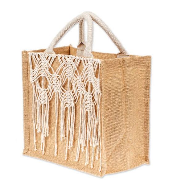 Alternate image for Jute Cotton Tote Shopping Bag with Web-Style Macrame Accents Web of Glam