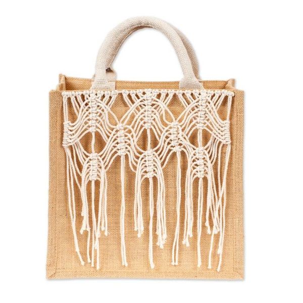 Alternate image for Jute Cotton Tote Shopping Bag with Web-Style Macrame Accents Web of Glam