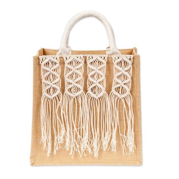 Alternate image for Diamond-Themed Jute and Cotton Macrame Tote Shopping Bag Diamond Dazzle