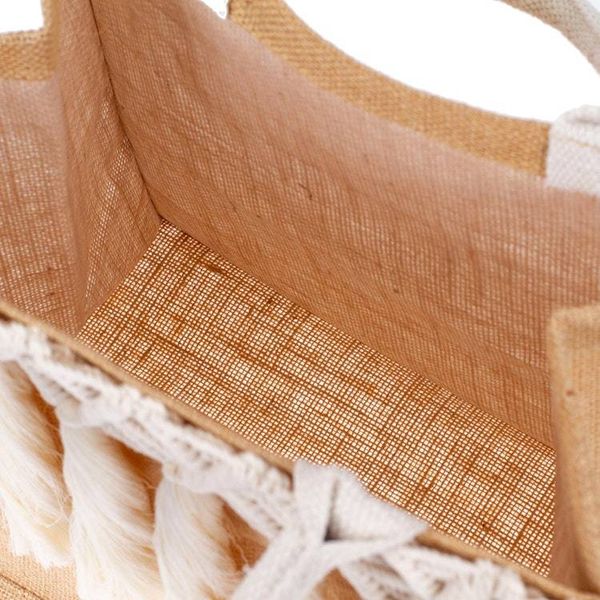 Alternate image for Diamond-Themed Jute Cotton Macrame Tote Bag with Tassels Charming Dangles