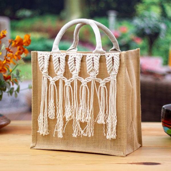 Alternate image for Jute Cotton Macrame Tote Bag with Interconnected Fringes Interconnected Flair