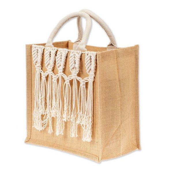 Alternate image for Jute Cotton Macrame Tote Bag with Interconnected Fringes Interconnected Flair