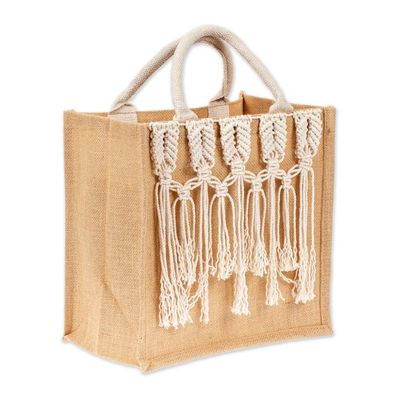 Alternate image for Jute Cotton Macrame Tote Bag with Interconnected Fringes Interconnected Flair
