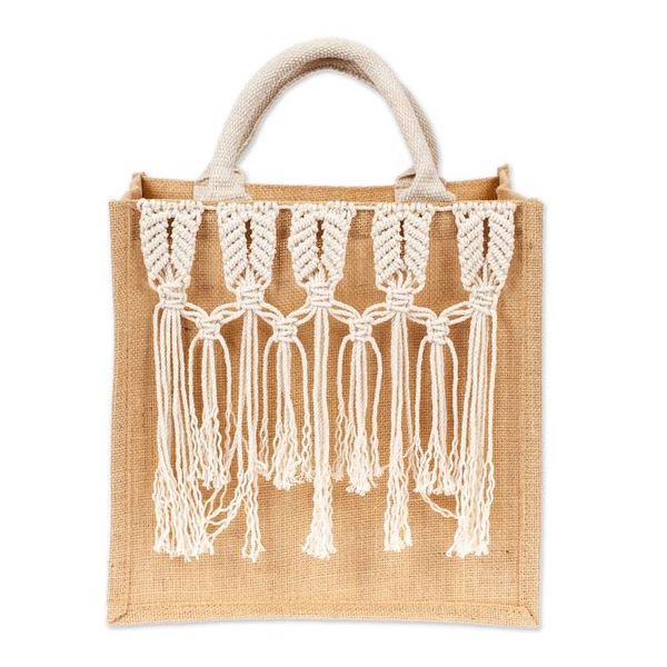 Alternate image for Jute Cotton Macrame Tote Bag with Interconnected Fringes Interconnected Flair