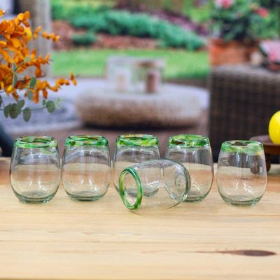 Alternate image for Green-Rimmed Handblown Stemless Wine Glasses Set of 6 Verdant Day