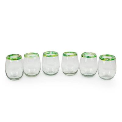 Alternate image for Green-Rimmed Handblown Stemless Wine Glasses Set of 6 Verdant Day