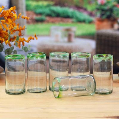 Alternate image for 6 Green-Rimmed Handblown Recycled Glass Highball Glasses Verdant Day
